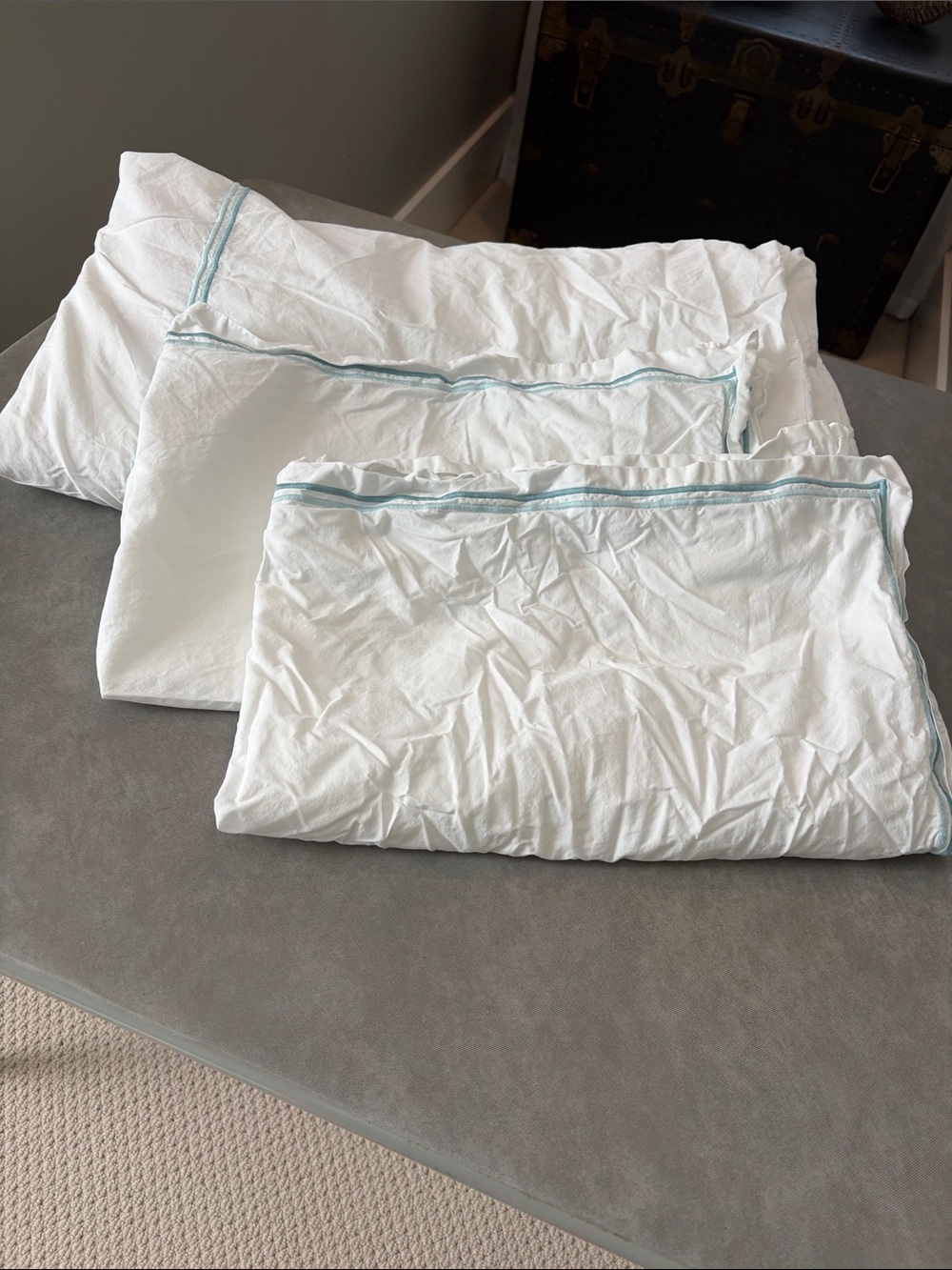 100% Cotton White & Aqua/Teal King Duvet Set